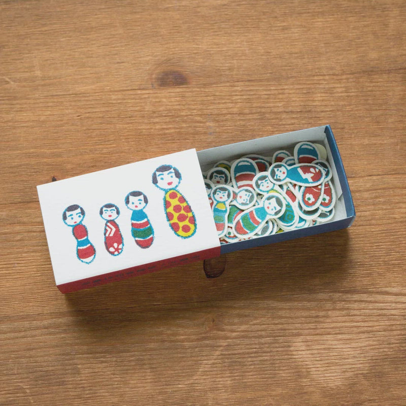 Classiky washi flake stickers -kokeshi-chan in a matchbox-