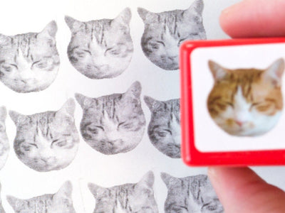Real photo stamp - Tabby cat "Sleepy"-