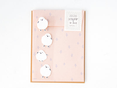 Letter set with fluffy sticker -long-tailed tit-