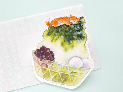 Die-Cut greeting card -Shibaken on the shaved ice-