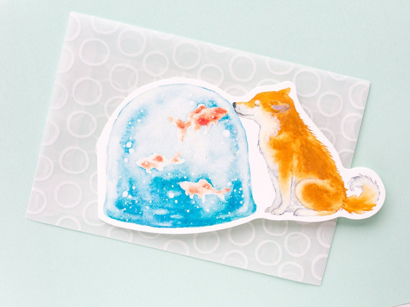 Die-Cut greeting card -Shibaken and Jelly-