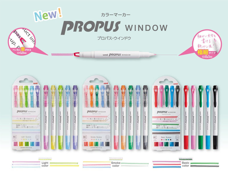 uni PROPUS Window pen set , Highlighter Pen,  - Set of 5 Smoke colors-
