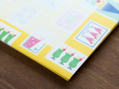 Japanese washi letter writing set -cream soda postage stamps- / retro diary / FURUKAWA SHIKO / Japanese stationery set /made in Japan