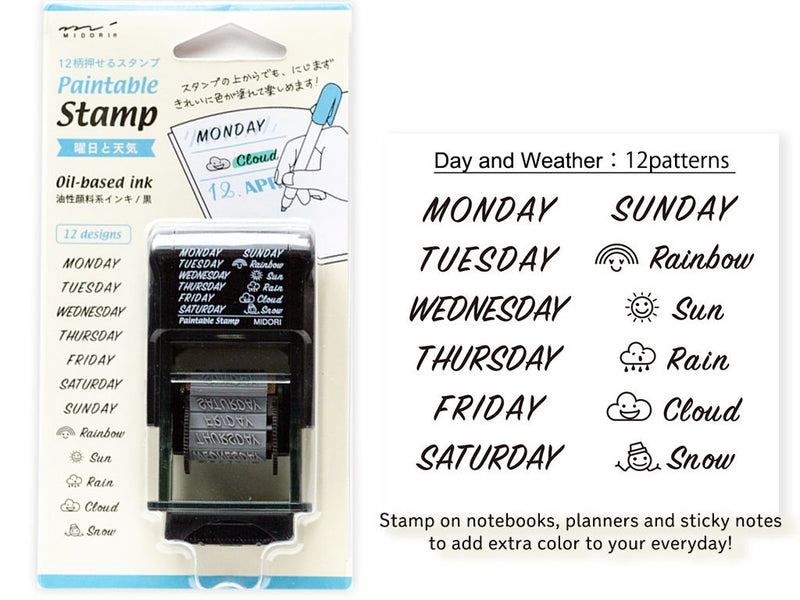 Paintable stamp 12 designs -day and weather-