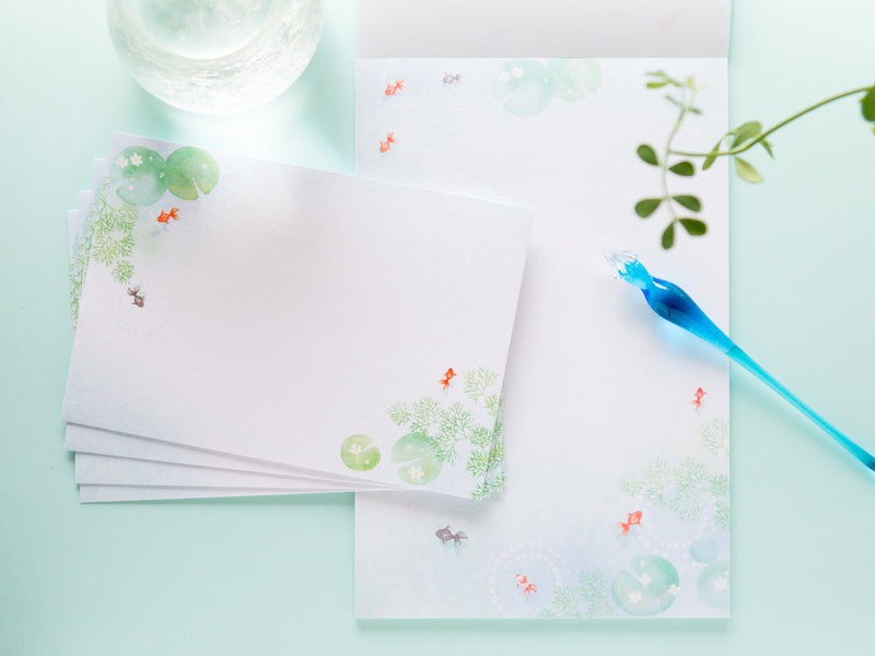 Japanese Washi Writing Letter Pad and Envelopes -gold fish- / traditional Iyo Washi paper / made in Japan