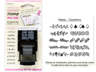 MIDORI paintable stamp 12 designs -plants pattern-/ self-inking stamp / oil-based ink / designphil product /