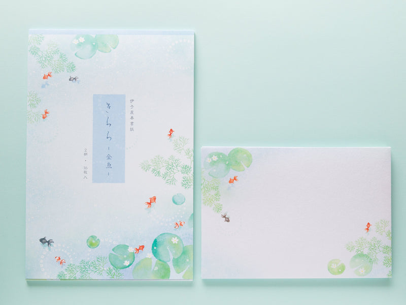 Japanese Washi Writing Letter Pad and Envelopes -gold fish- / traditional Iyo Washi paper / made in Japan