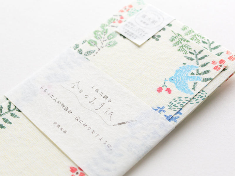 Japanese style washi letter writing set -blue bird-