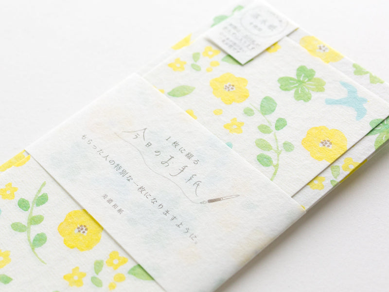 Japanese style washi letter writing set -green flower-