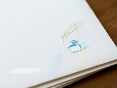 Japanese Writing Letter Pad and Envelopes -Feather and Ink- / Nihon hallmark product / Illustrated by Hikaru Takada / Japanese stationery