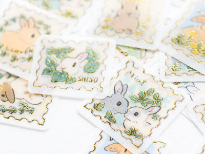 Die-cut flake stickers -rabbit and flower stamps-