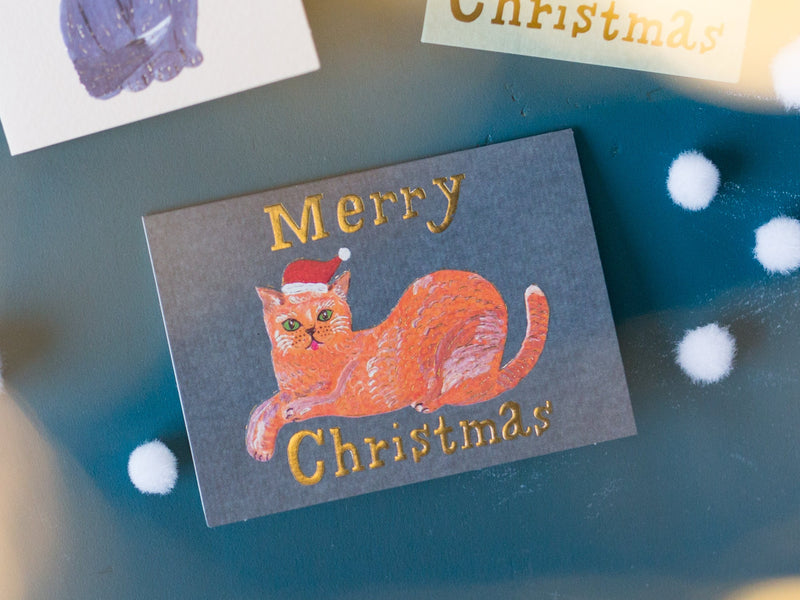 Christmas mini card "Cat Santa clause-Tabby cat-"