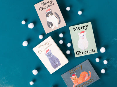 Christmas mini card "Cat Santa clause-Russian blue-"