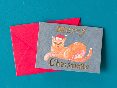 Christmas mini card "Cat Santa clause-Tabby cat-"
