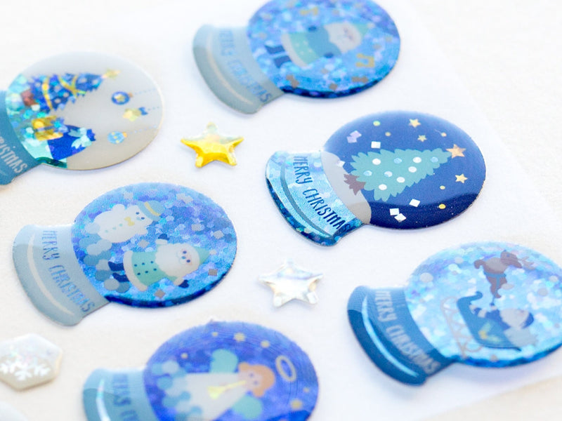 Christmas 3D glittering gel Sticker -Snow dome in Blue-