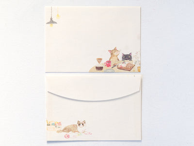 Japanese Washi Writing Letter Pad and Envelopes -house cats in winter- / traditional Iyo Washi stationery set / made in Japan