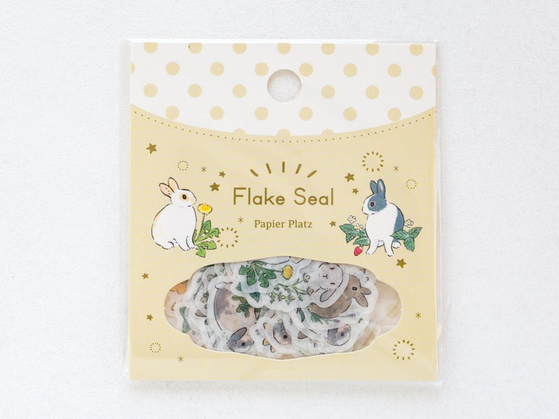 Die-cut flake stickers -rabbit and wild flowers-