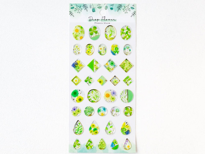 Hard gel 3D sticker -Flowers bloom "Green"-