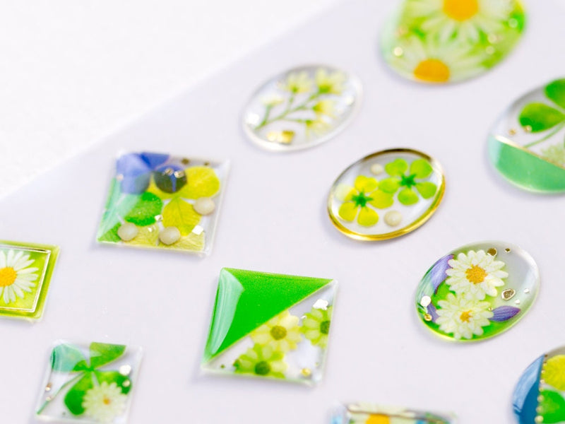 Hard gel 3D sticker -Flowers bloom "Green"-