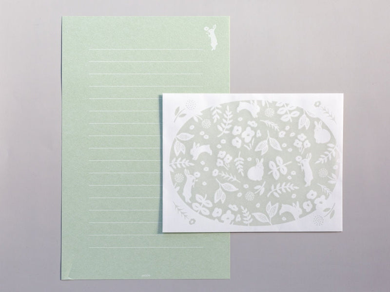 Letter paper and watermarked envelopes -rabbit in the forest-