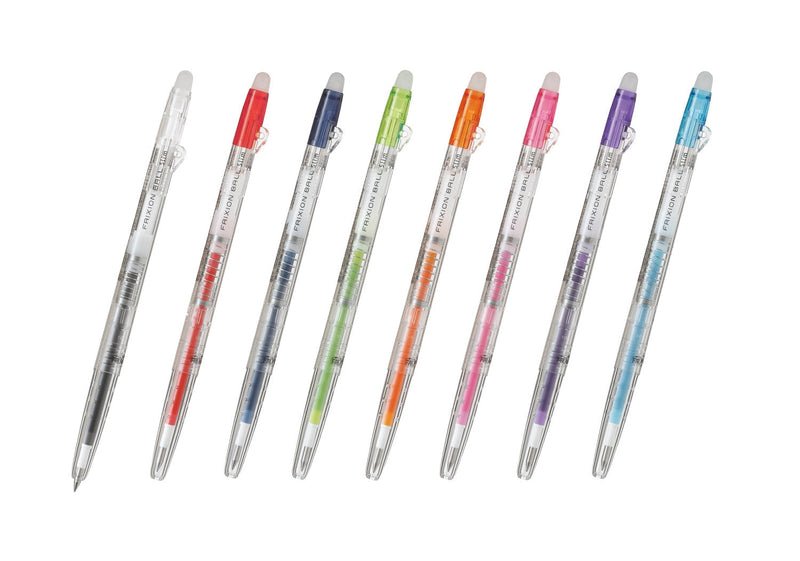 Pilot Erasable Frixion Ball Slim pen 0.38mm - CLEAR BODY- / set of 8 colors /