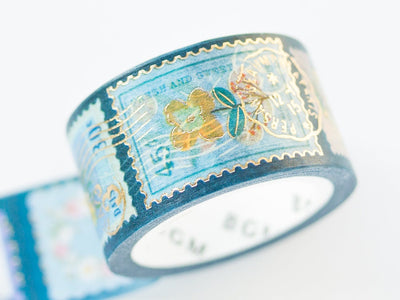 Masking Tape -postage stamps "Botanical Blue"-