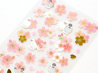 Washi sticker  -Java sparrow in the cherry blossoms-