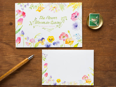 Japanese Washi Writing Letter Pad and Envelopes -The flower blooming Spring- /  made in Japan