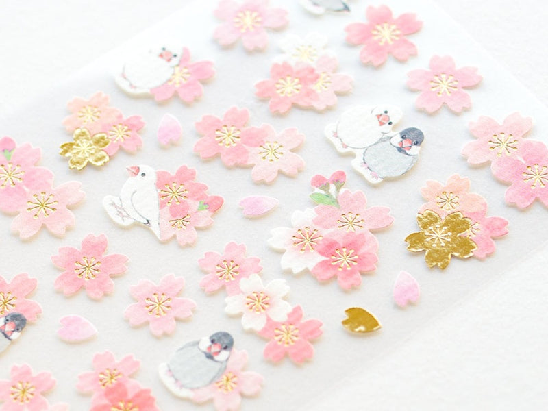 Washi sticker  -Java sparrow in the cherry blossoms-