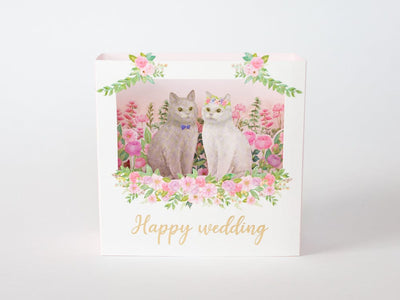 Pop-up Wedding card -classic cat-