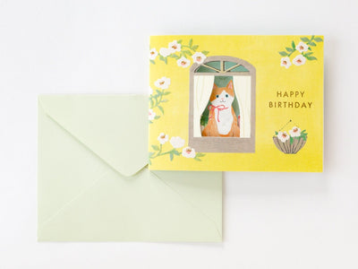 Pop-up birthday card -cat by the window-
