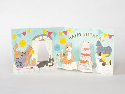 Pop-up birthday card -cat by the window-