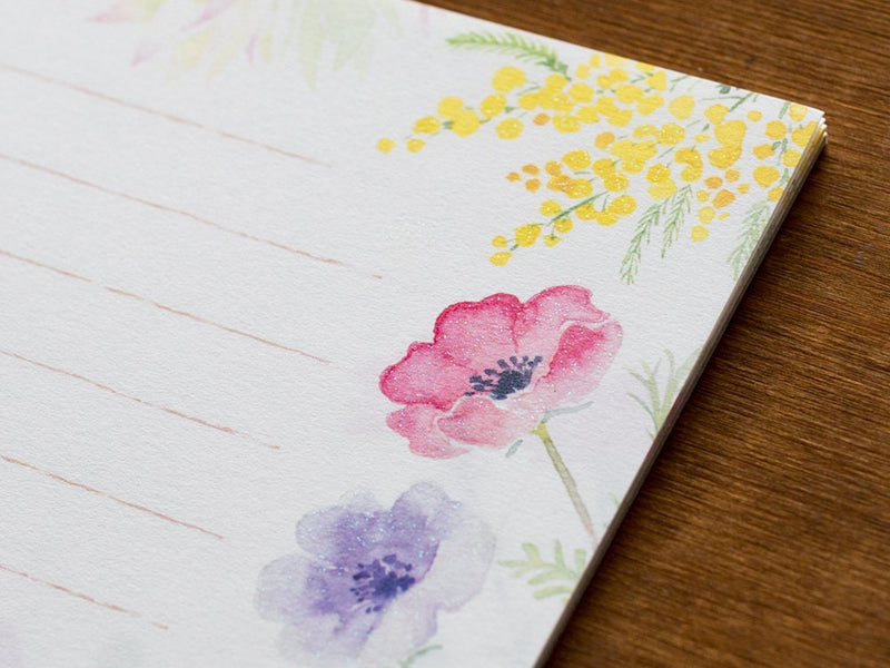 Japanese Washi Writing Letter Pad and Envelopes -The flower blooming Spring- /  made in Japan