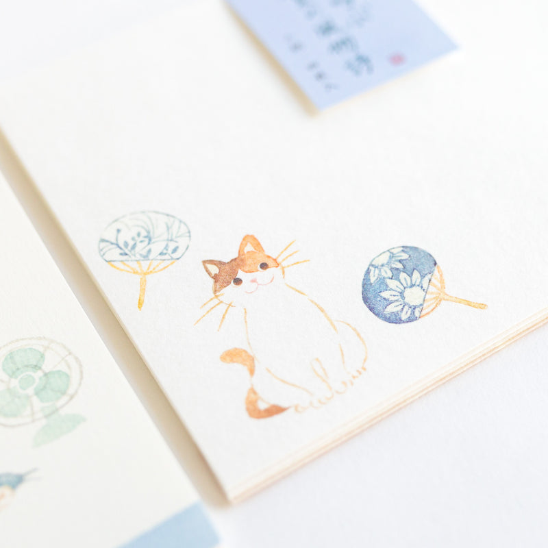 Washi Writing Letter Pad and Envelopes -Cats in Japanese summer-