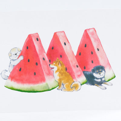 greeting card -Shiba puppies and watermelon-