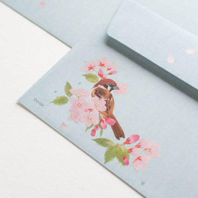 Letter Pad and Envelopes -Cherry blossoms and sparrows-