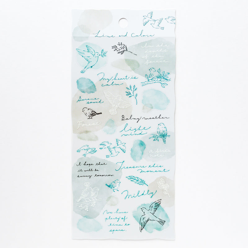 Silver foil sticker -Line and colors "bird"-