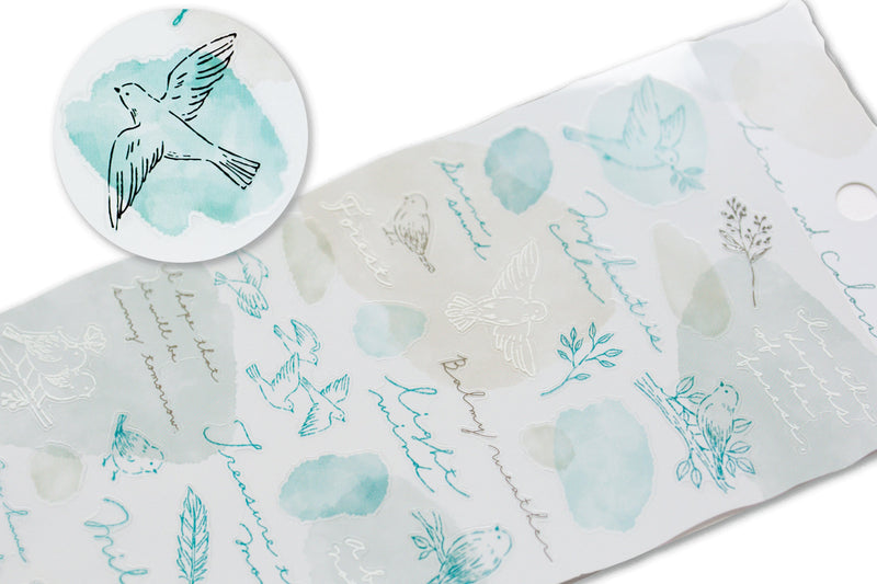 Silver foil sticker -Line and colors "bird"-