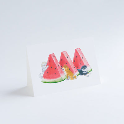 greeting card -Shiba puppies and watermelon-