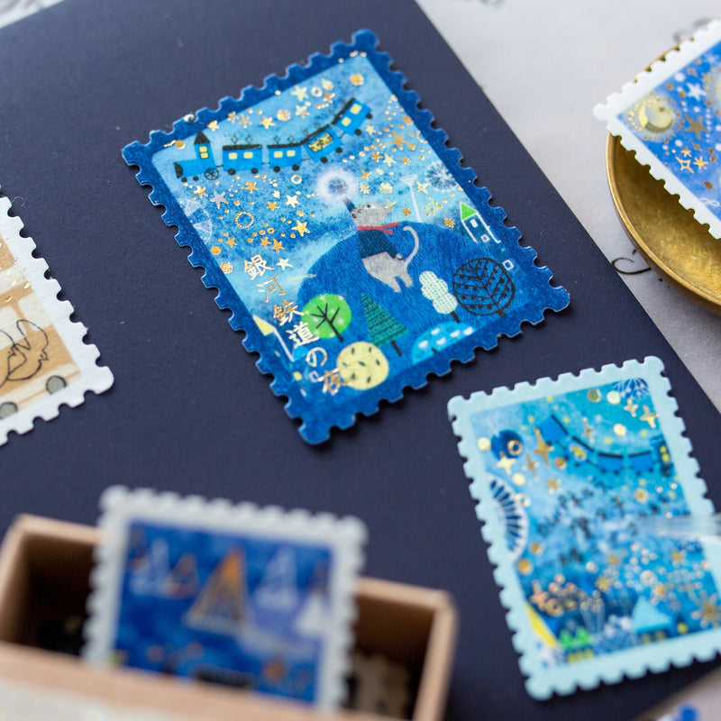Postage flake stickers in a match box -The Night of the Milky Way Train-