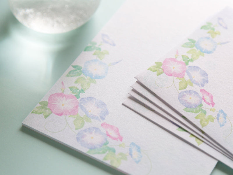 Japanese Washi Writing Letter Pad and Envelopes -morning glory- / traditional Iyo Washi paper / made in Japan