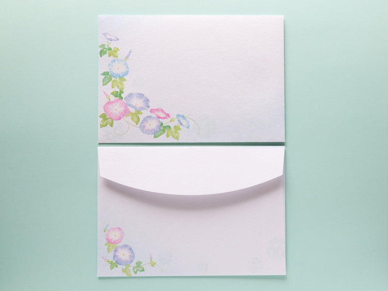 Japanese Washi Writing Letter Pad and Envelopes -morning glory- / traditional Iyo Washi paper / made in Japan
