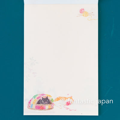 Japanese Washi Writing Letter Pad and Envelopes -House cats in winter -