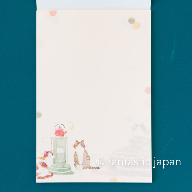 Japanese Washi Writing Letter Pad and Envelopes -House cats in winter -
