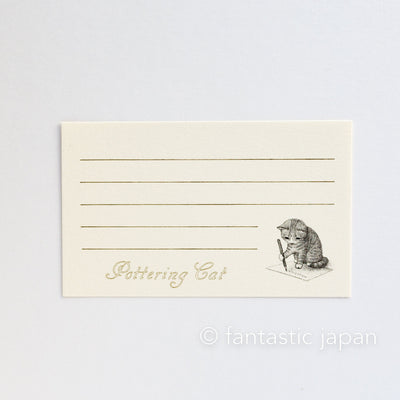 Pottering Cat mini message card -Letter-writing cat-