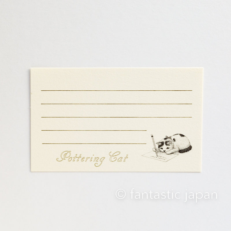 Pottering Cat mini message card -Letter-writing cat-