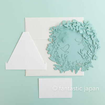 laser-cut Greeting Card  -Wreath blue-