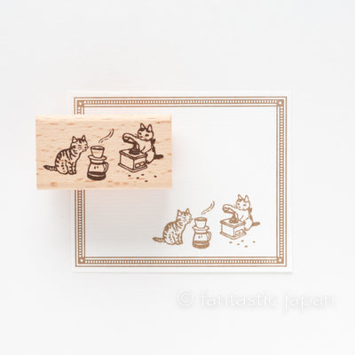 Pottering cat stamp large -coffee time-