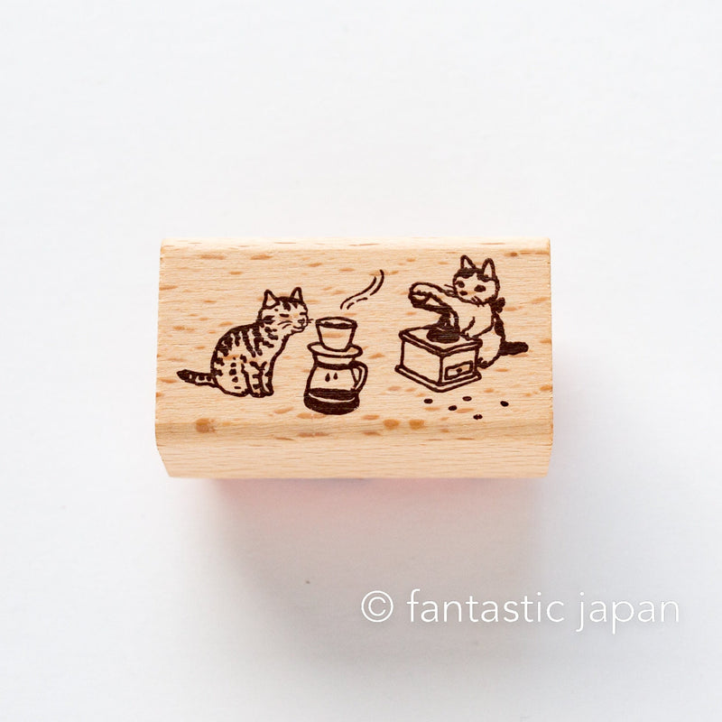 Pottering cat stamp large -coffee time-
