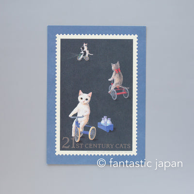 Pottering Cat post card -tricycle-